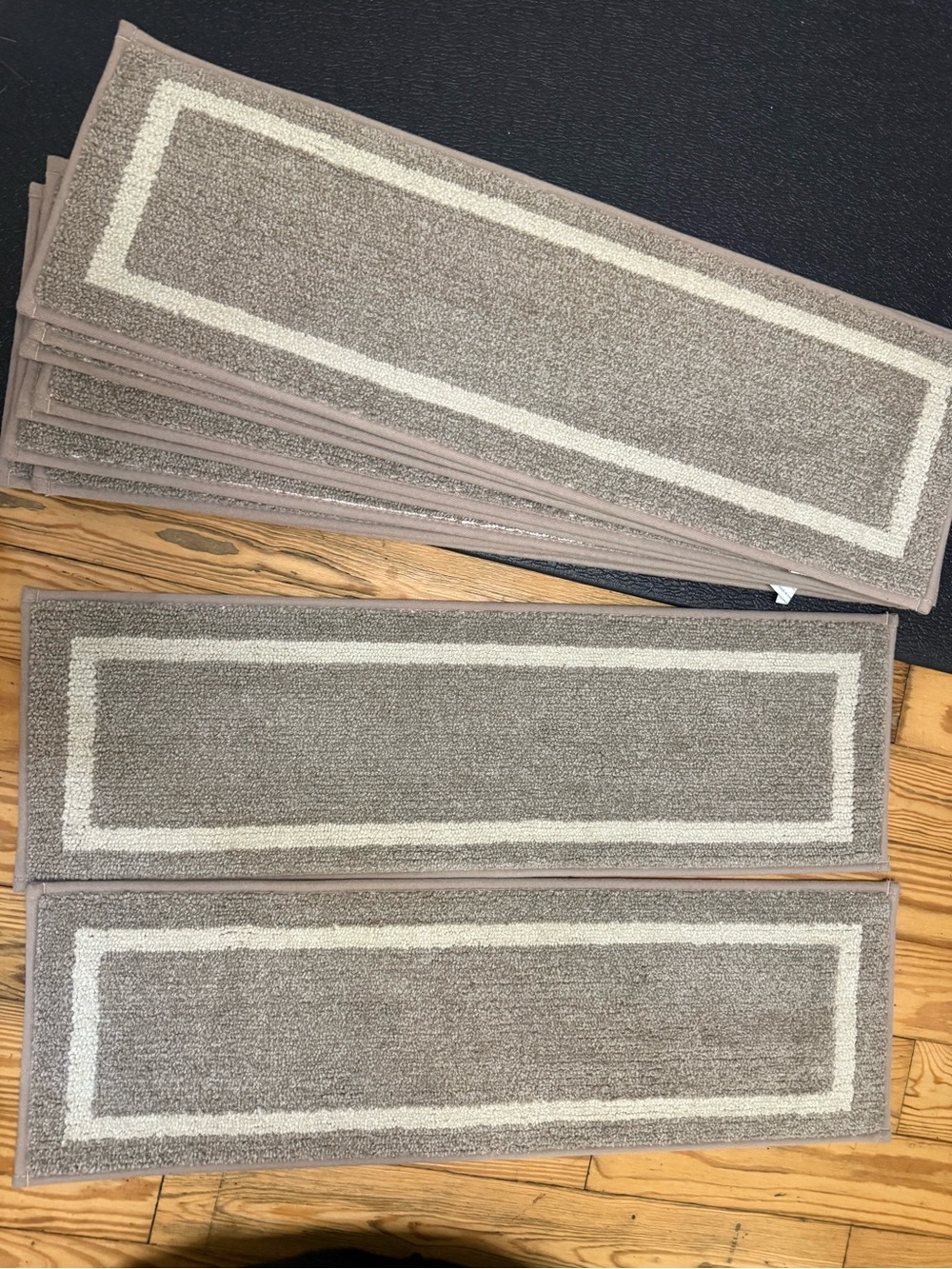 New Neutral Beige Stair Tread Rugs with Cream Border - Set of 10 28” / peel & st